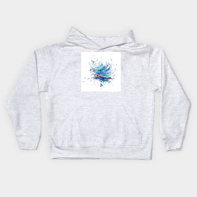 Blue water waves with a splash of colours Kids Hoodie by Pris25